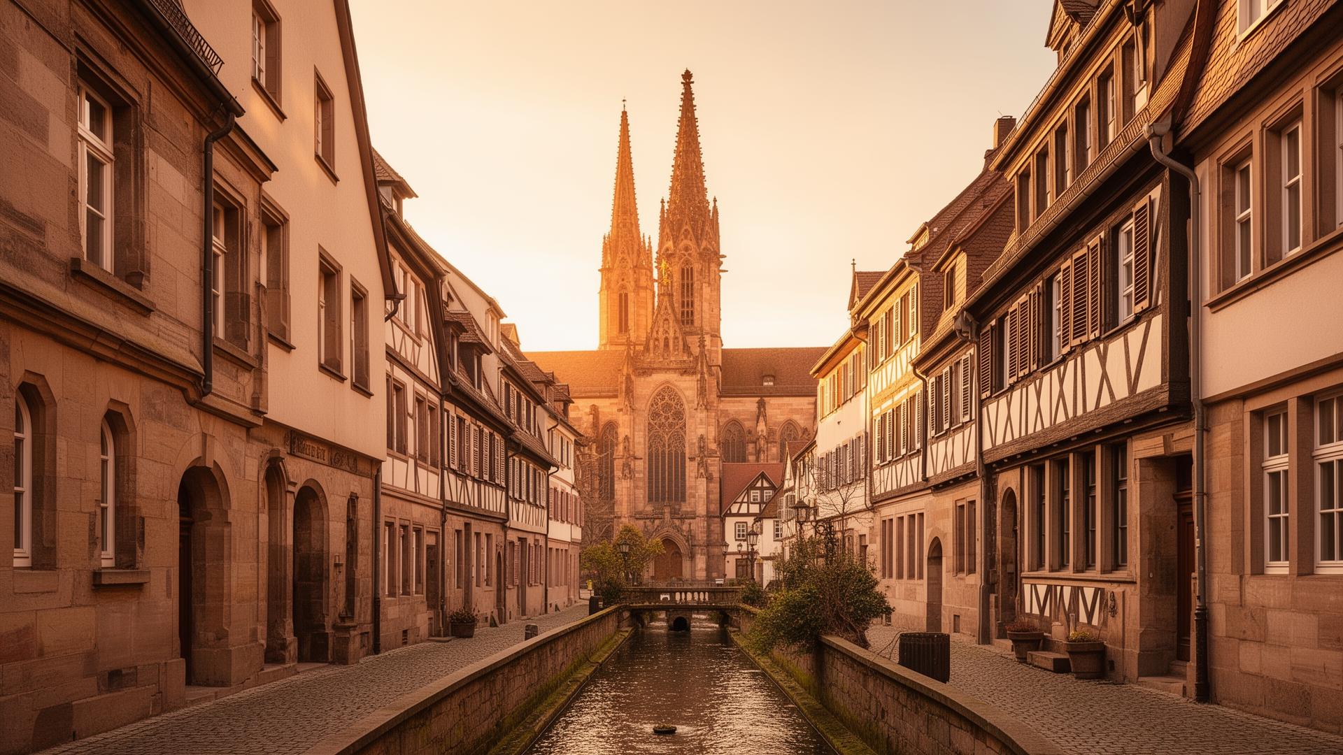 Freiburger Altstadt mit Münster im Abendlicht